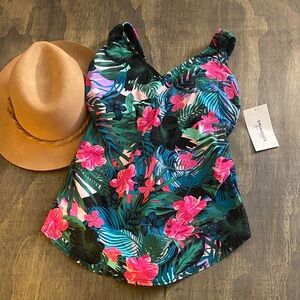 Swim Suits for All Tropical Floral V-Neck One Piece